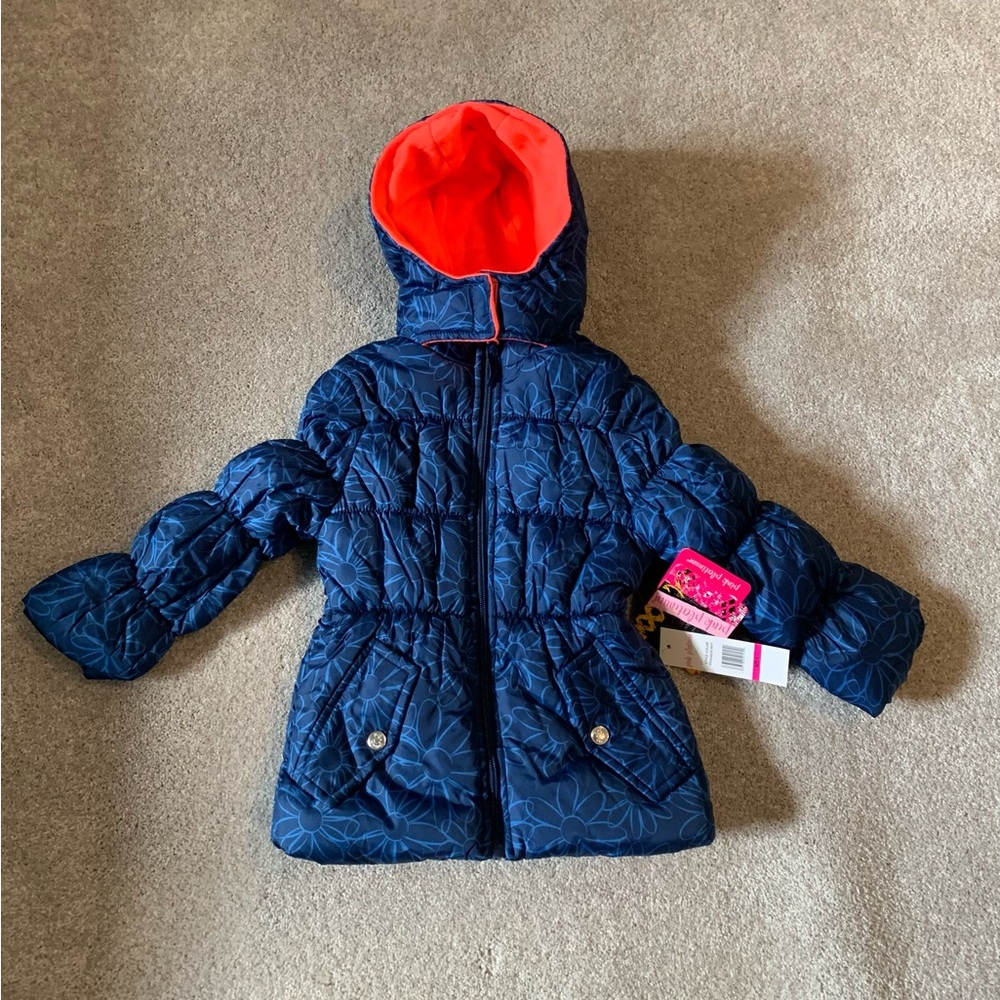 NEW Navy Floral Puffer Jacket with Fleece Lining Girls 4T